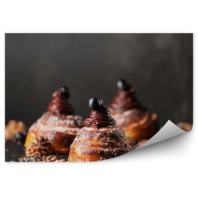 Papier peint panoramique Bleuets au chocolat fond noir