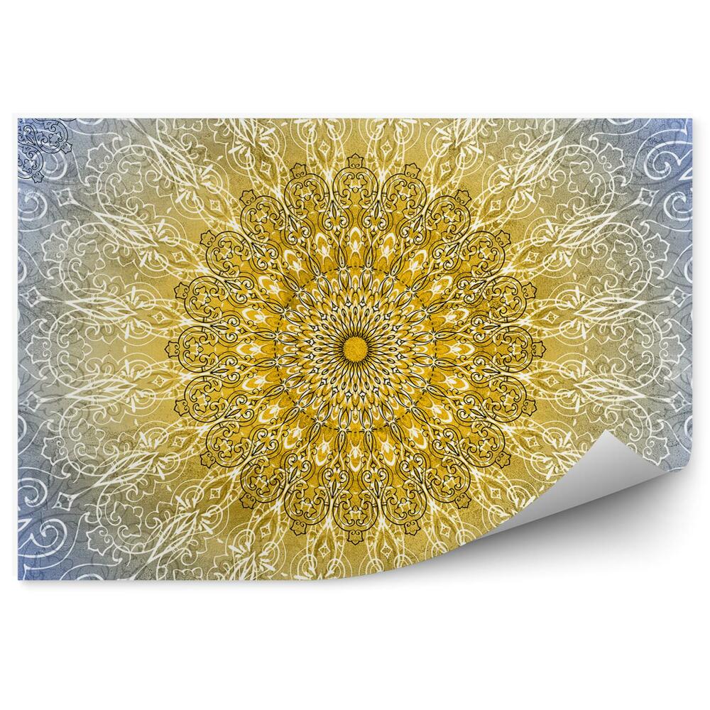 Papier peint Mandala fond jaune-bleu