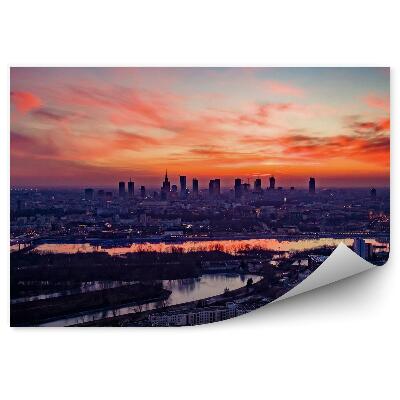 Papier peint Bâtiments Rivière Coucher de soleil Varsovie