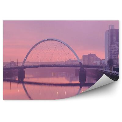 Papier peint Lueur violette Ville Pont Rivière