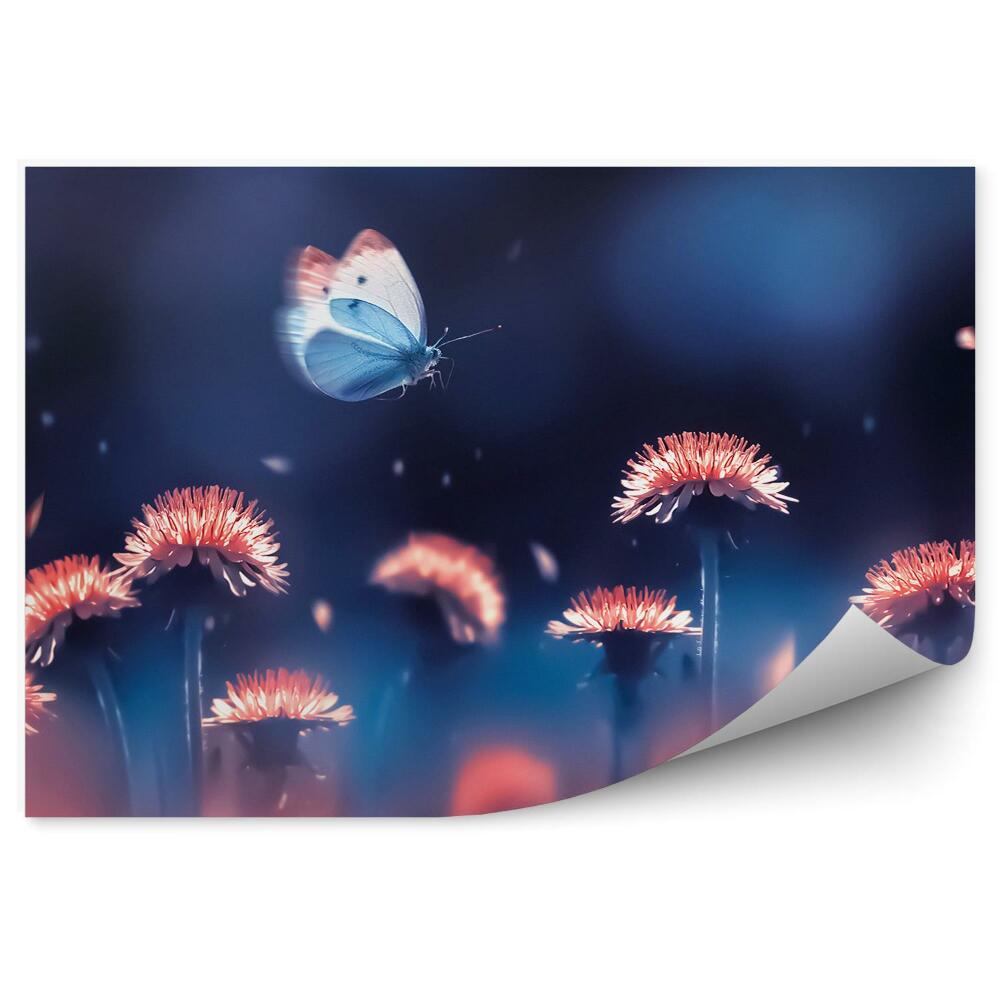 Papier peint Pissenlit orange papillon bleu