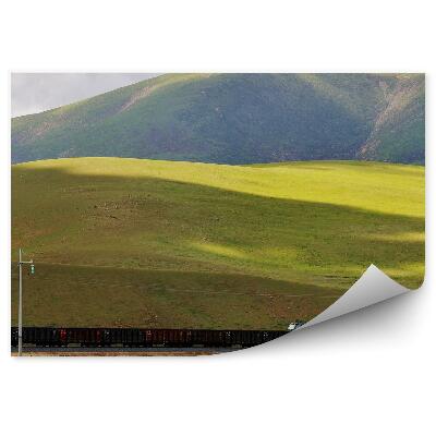 Papier peint Chemin De Fer Tibétain Montagnes Nuages Verts