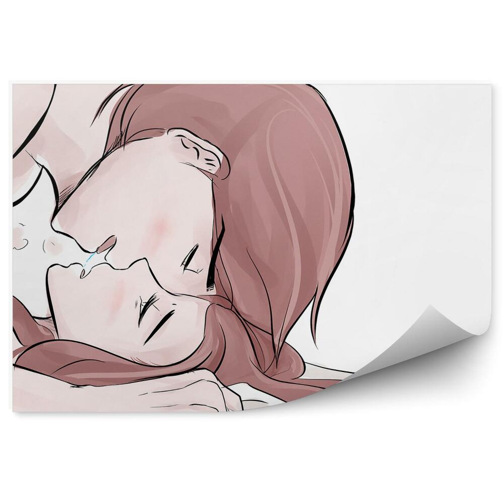 Papier peint Dessin couple s'embrassant corps lit érotique