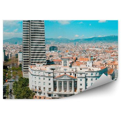 Papier peint Bâtiments Arbres Route Personnes Ciel Nuages Barcelone Espagne