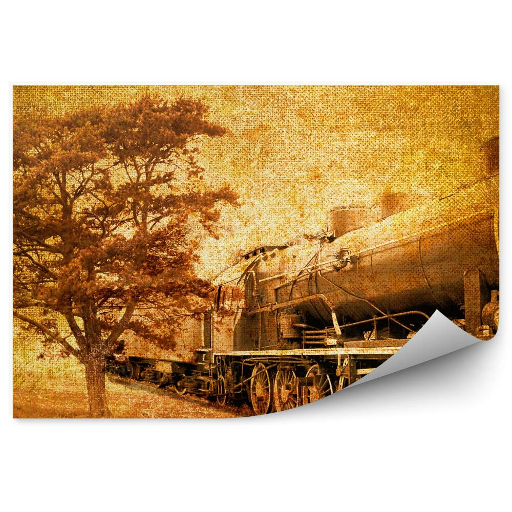 Papier peint Photo vintage d'un vieux train à côté d'un arbre