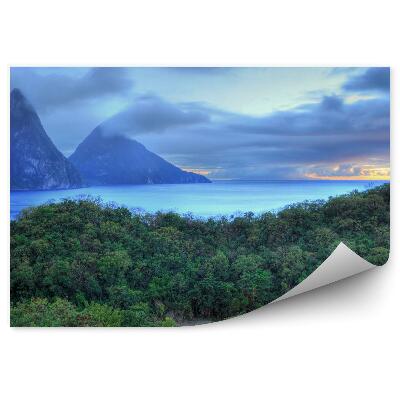 Papier peint Arbres de la forêt verte des Caraïbes Îles Nuages