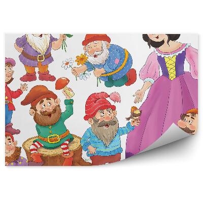 Tapisserie murale Nains nature champignons fille fond blanc