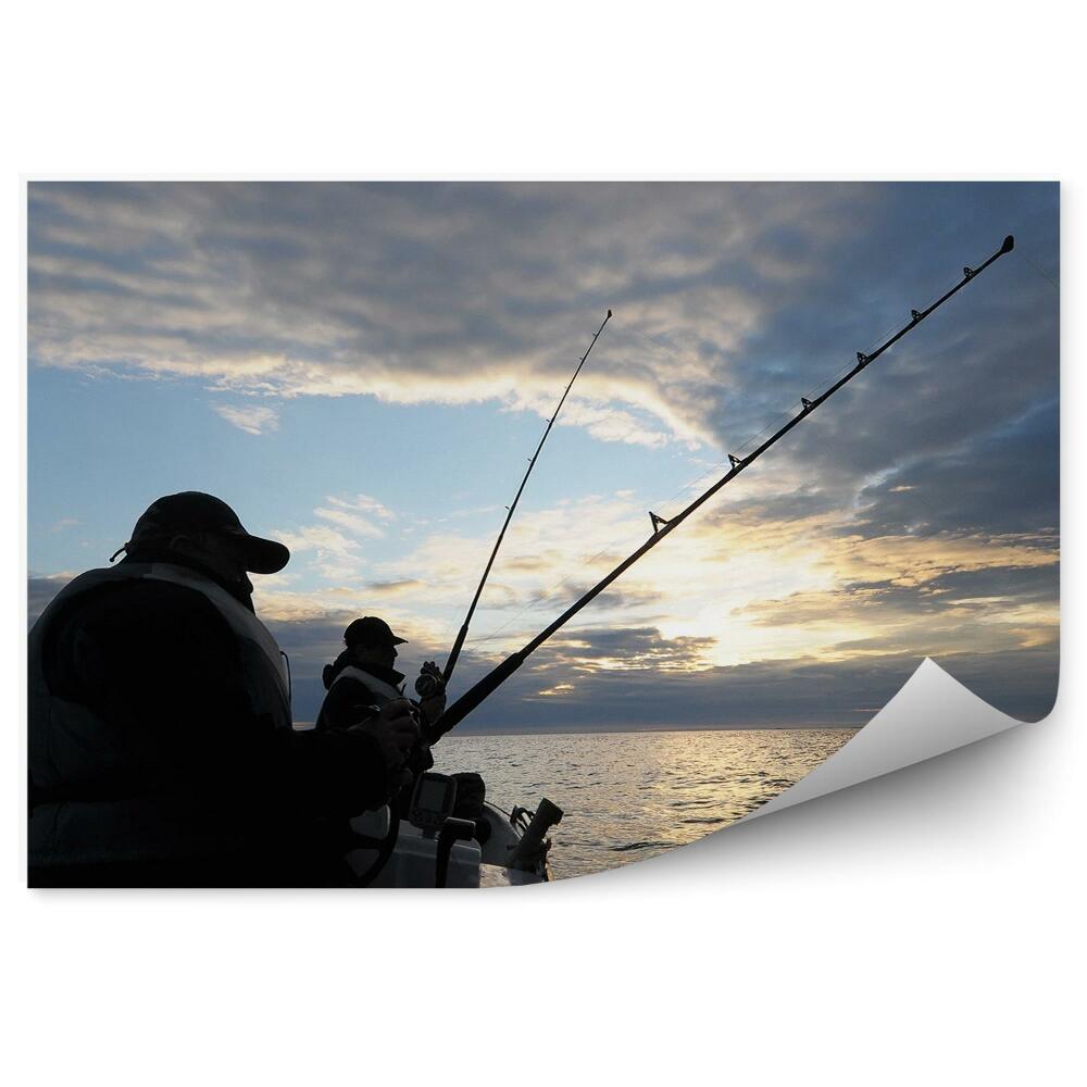 Papier peint Pêcheurs bateau eau ciel nuageux