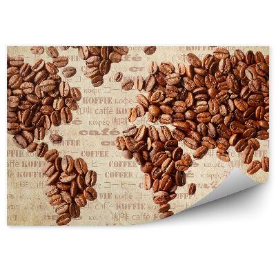 Papier peint panoramique Carte du monde grains de café texte en plusieurs langues