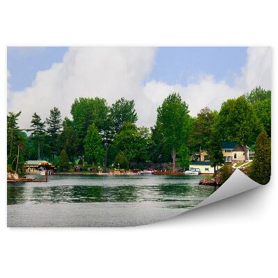 Papier peint Maisons Bateaux Arbres Fleuve Ciel Nuages Îles St Lawrence