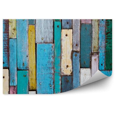 Tapisserie murale Planches de bois décoratives et colorées
