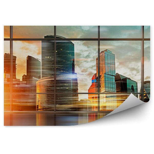 Papier peint Mouvement de lumière éclairant la ville derrière la fenêtre