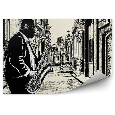 Tapisserie murale Saxophoniste dans la rue à Cuba 