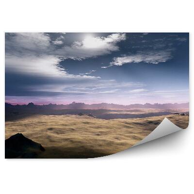 Papier peint Montagnes Désert Brouillard Coucher De Soleil Ciel Nuages