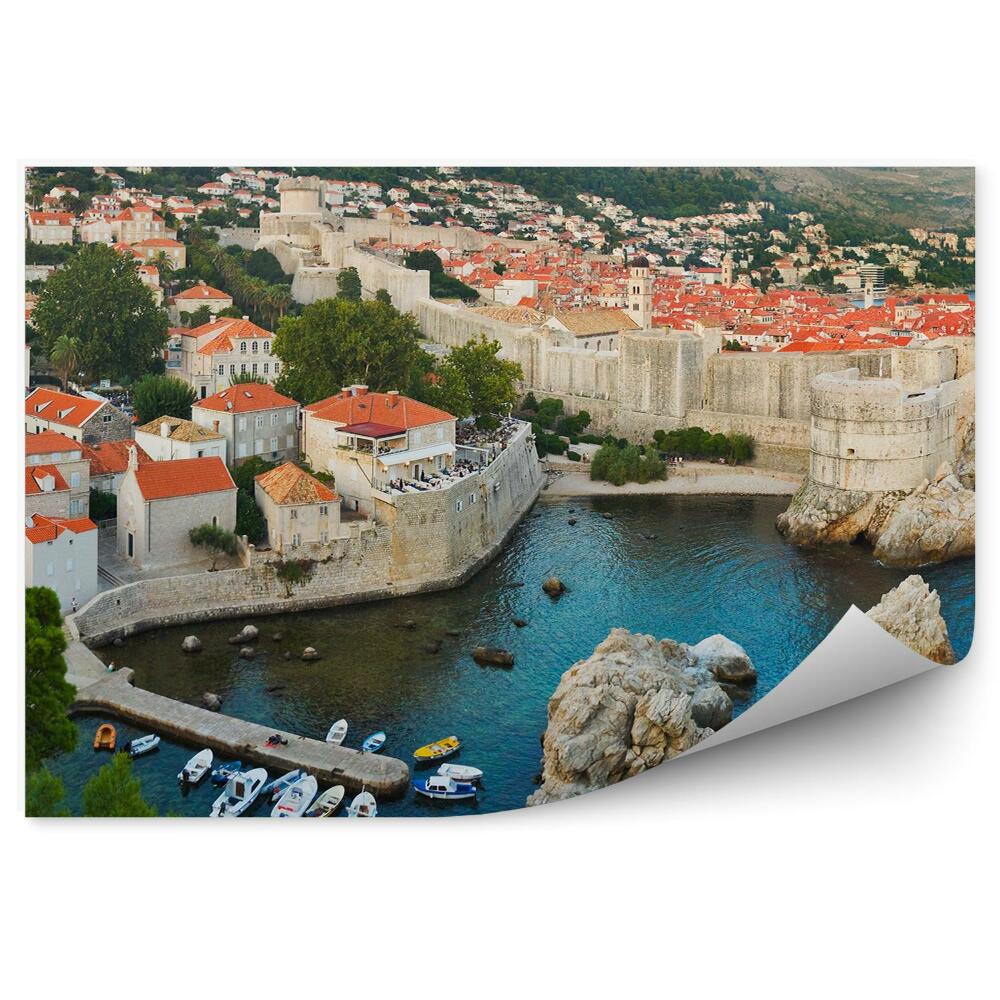 Papier peint Baie port bateaux rochers ville