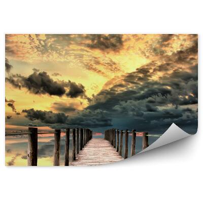 Papier peint Jetée Lac Ciel Nuages Coucher De Soleil