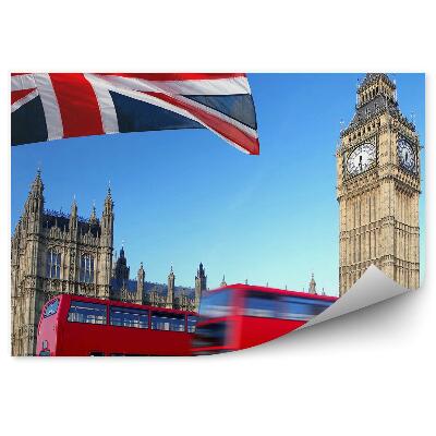 Papier peint Palais de Westminster Big Ben Plancher Autobus Drapeau d'Angleterre Londres