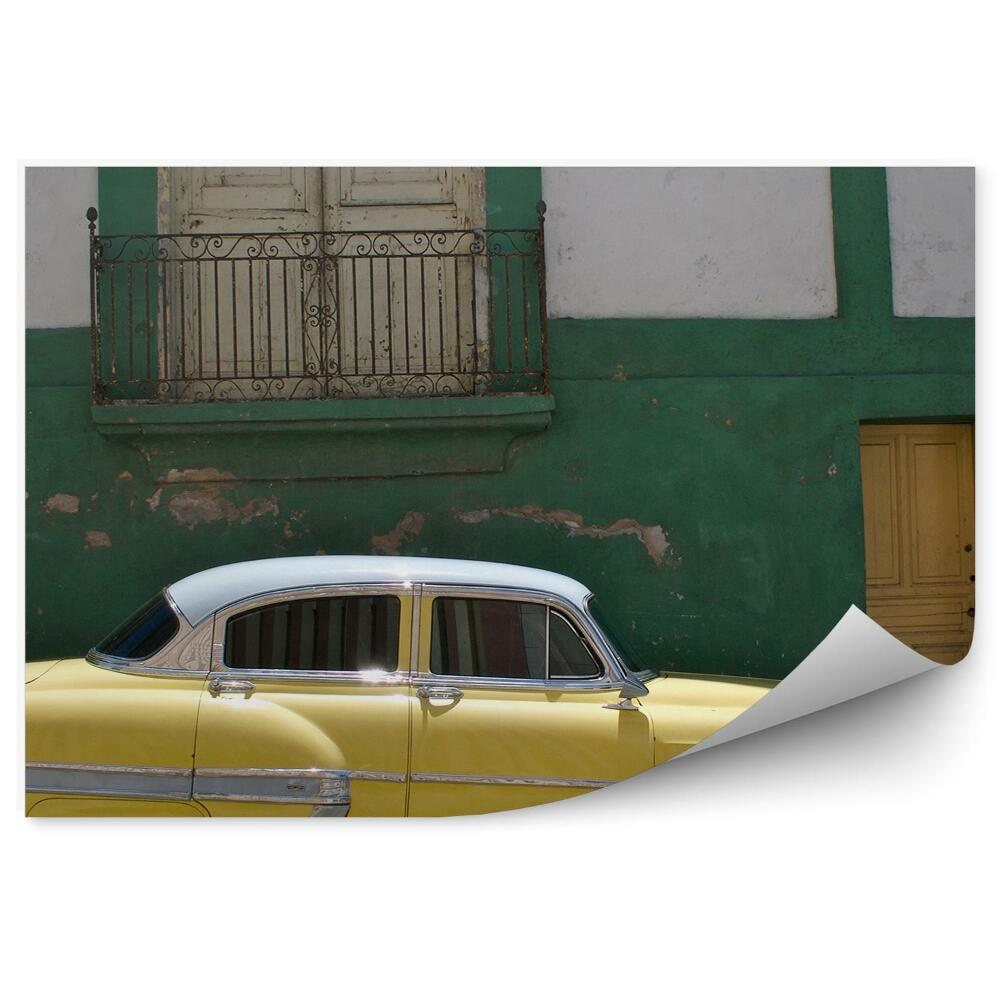 Papier peint Cuba voiture jaune bâtiment