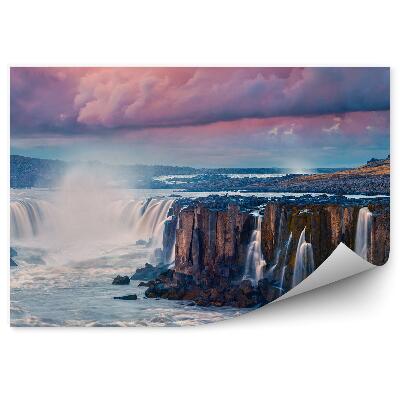 Papier peint Rochers collines cascades nuages