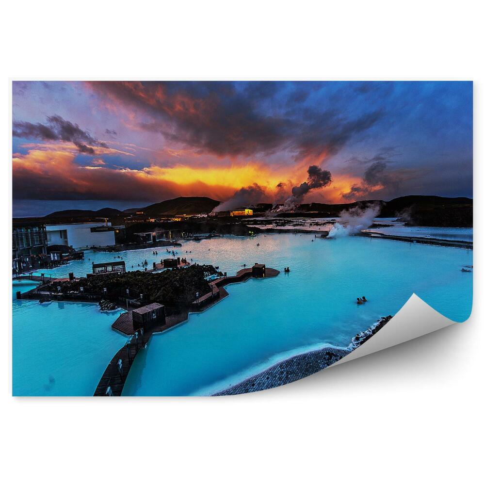 Papier peint Eau du lagon bleu Islande touristes