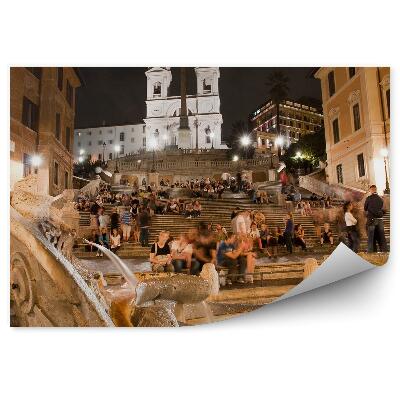 Papier peint Église Trinità Dei Monti Bâtiments Escaliers Fontaine Nuit Personnes