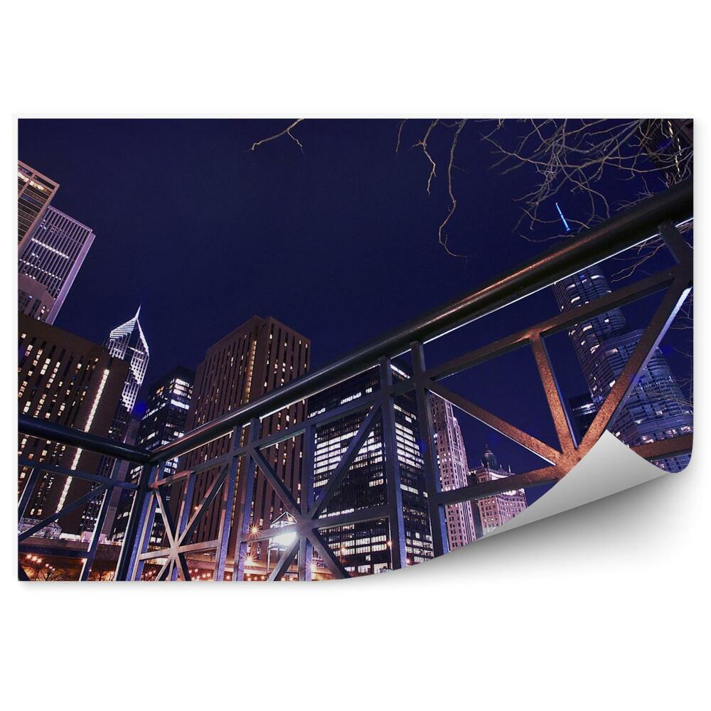 Papier peint Chicago Riverbank Gratte-ciel Lumières Arbre