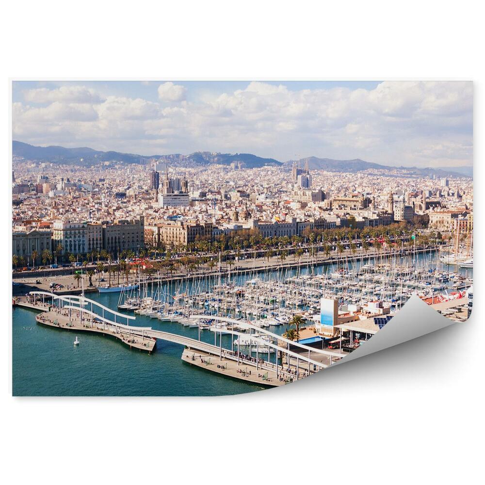 Papier peint Port Vell Bâtiments Ciel Nuages Bateaux