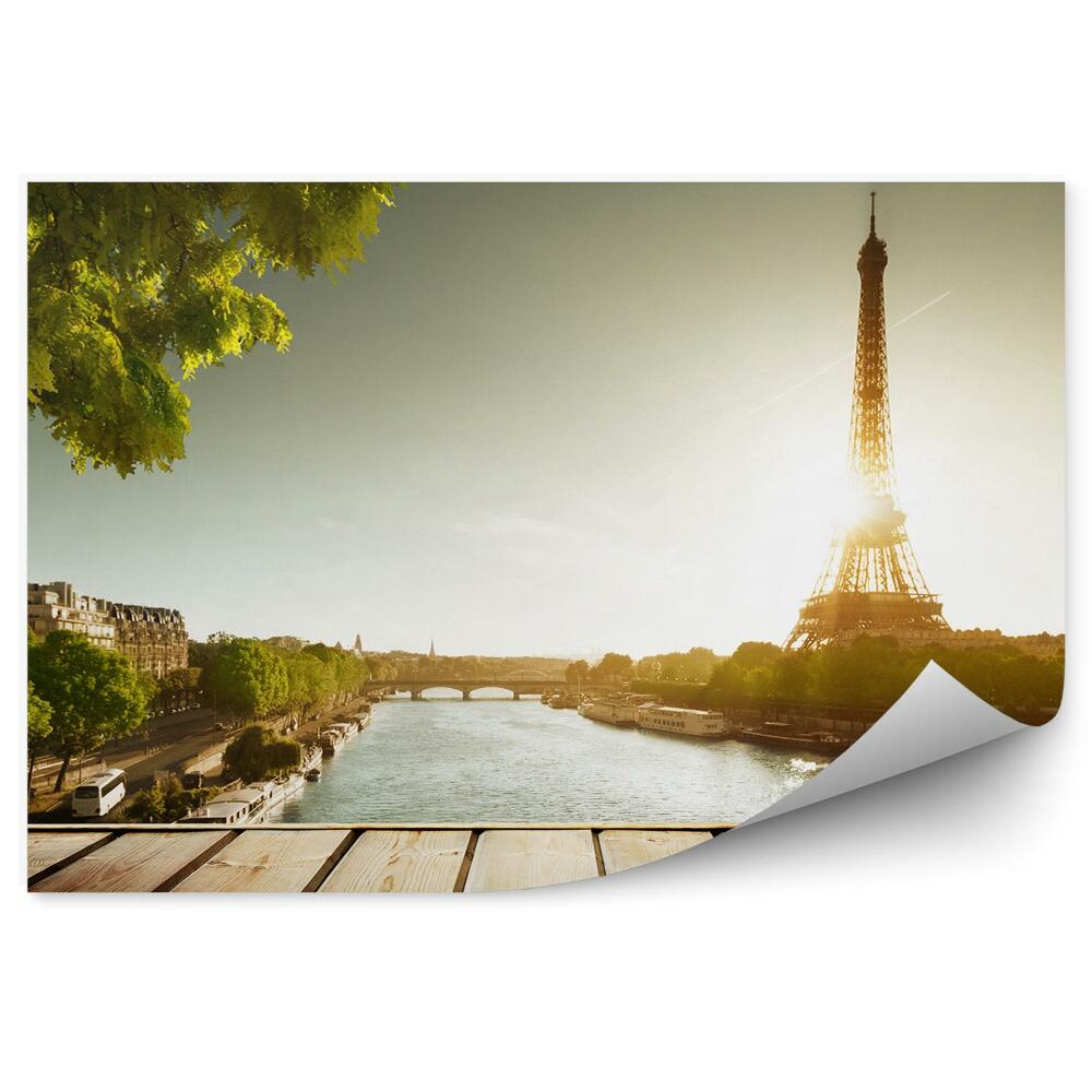 Papier peint Bâtiments Pont Arbres Tour Eiffel Arbres Sequoia Terrasse En Bois