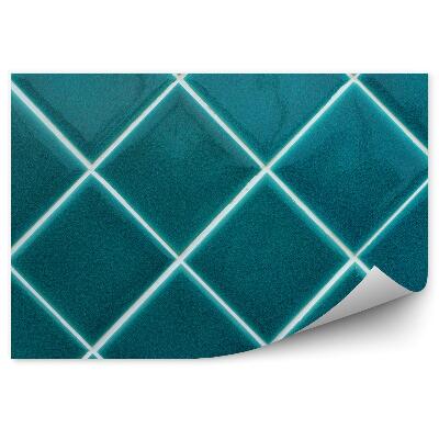 Papier peint Carreaux de céramique turquoise à motif en losange cube fond blanc