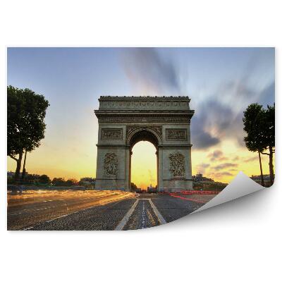 Papier peint Arc de Triomphe Coucher de soleil Arbres Pavés Voitures Paris