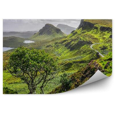 Papier peint Vue Des Montagnes Quiraing Route Arbres Plantes Nature Ciel Nuages