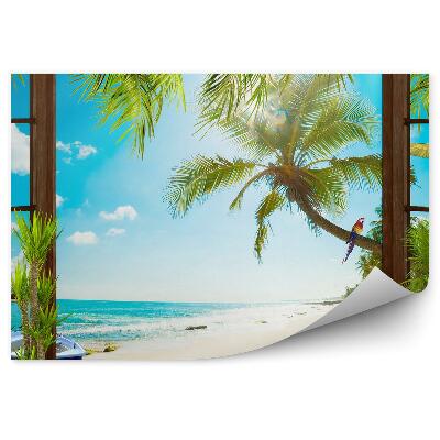 Papier peint Île Tropicale Palmiers Perroquet Fenêtre