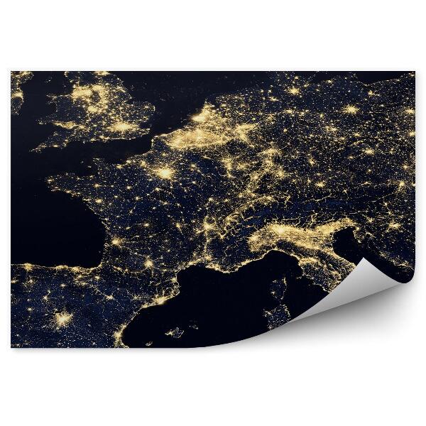 Papier peint Carte d'Europe des pays de la nuit lumineuse
