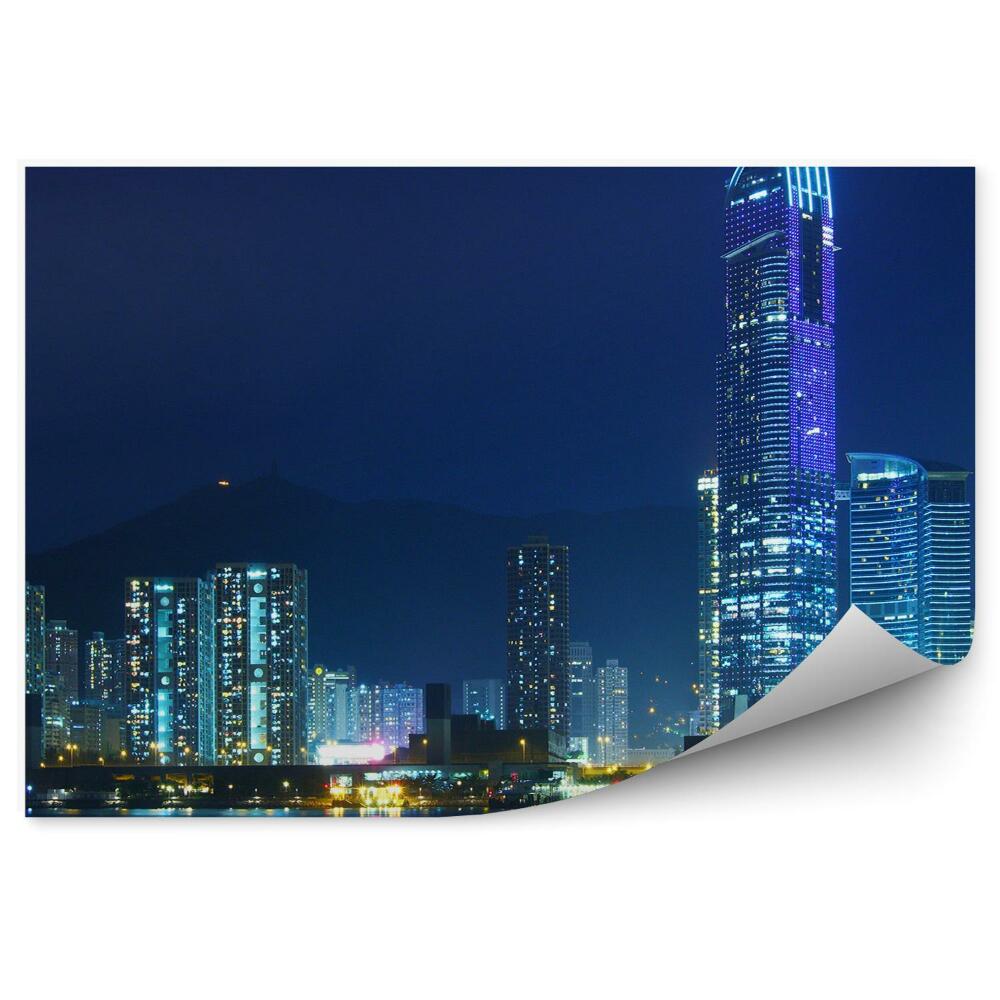 Papier peint Hong Kong Gratte-ciel Gratte-ciel Océan Nuit