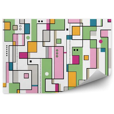 Tapisserie panoramique Motif abstrait vert, orange et rose