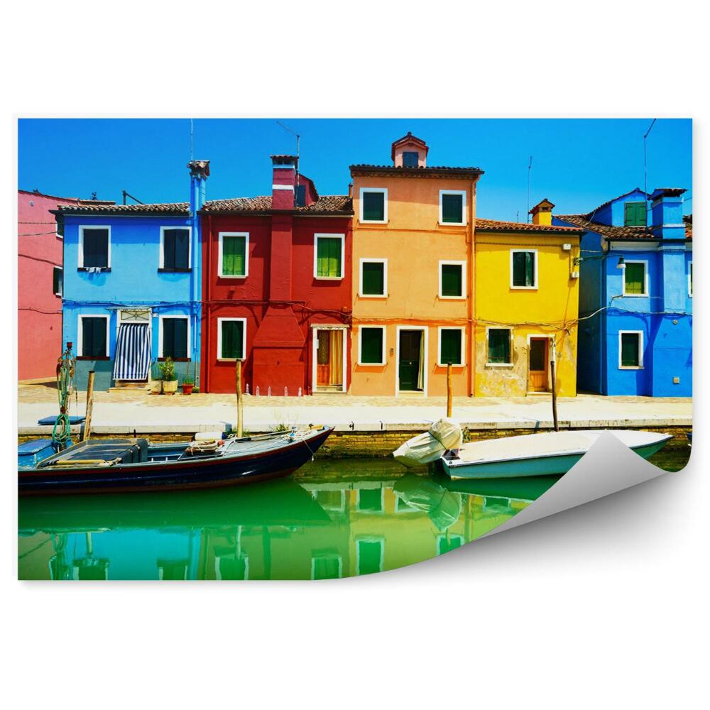Tapisserie murale Venise Montagnes Île de Burano Canal Maisons et bateaux colorés
