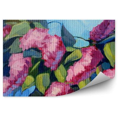 Papier peint Feuilles de lilas peintes sur fond bleu