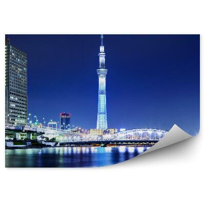 Papier peint Gratte-ciel Ponts Rivière Nuit Tokyo