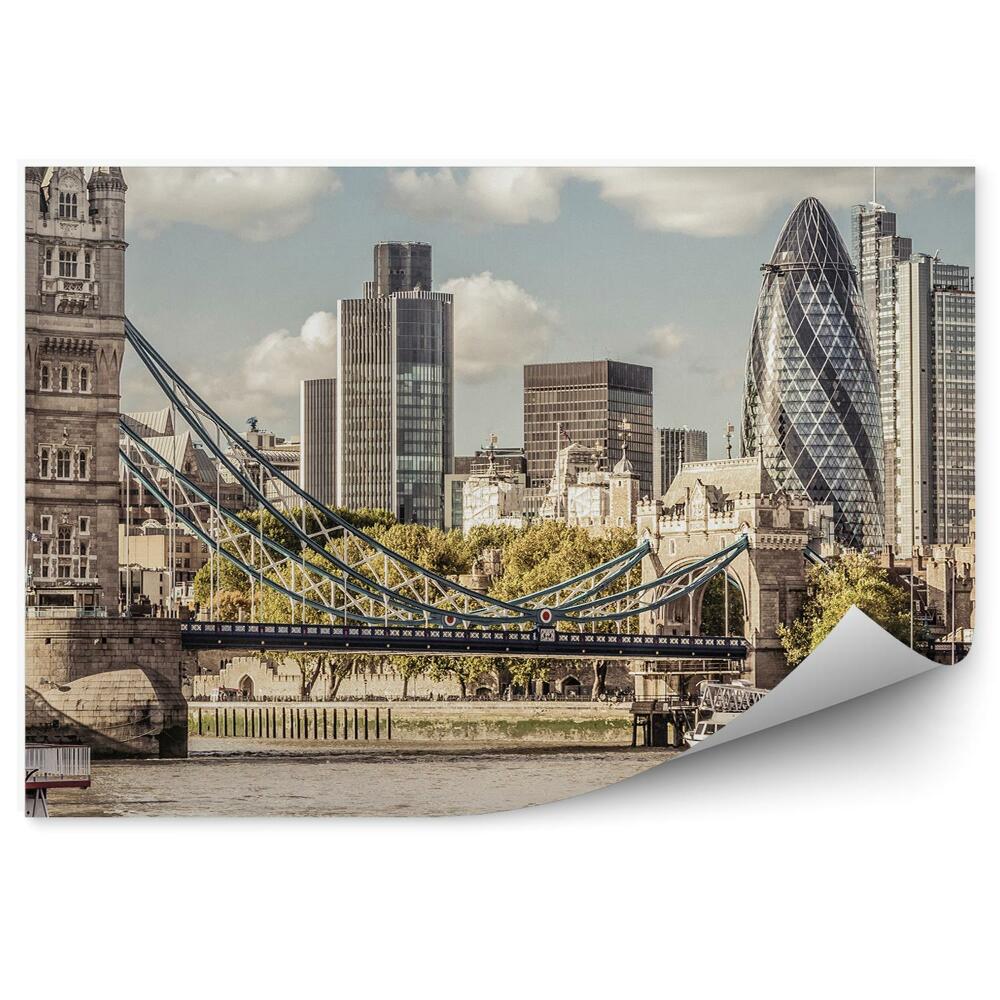 Papier peint Bâtiments Tamise Tower Bridge Bateaux Ciel Nuages Londres