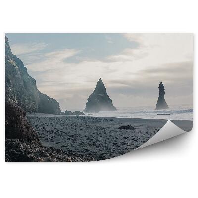 Papier peint Eau vagues plage rochers pierre montagnes