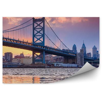Papier peint Pont de la rivière de la ville ciel nuageux