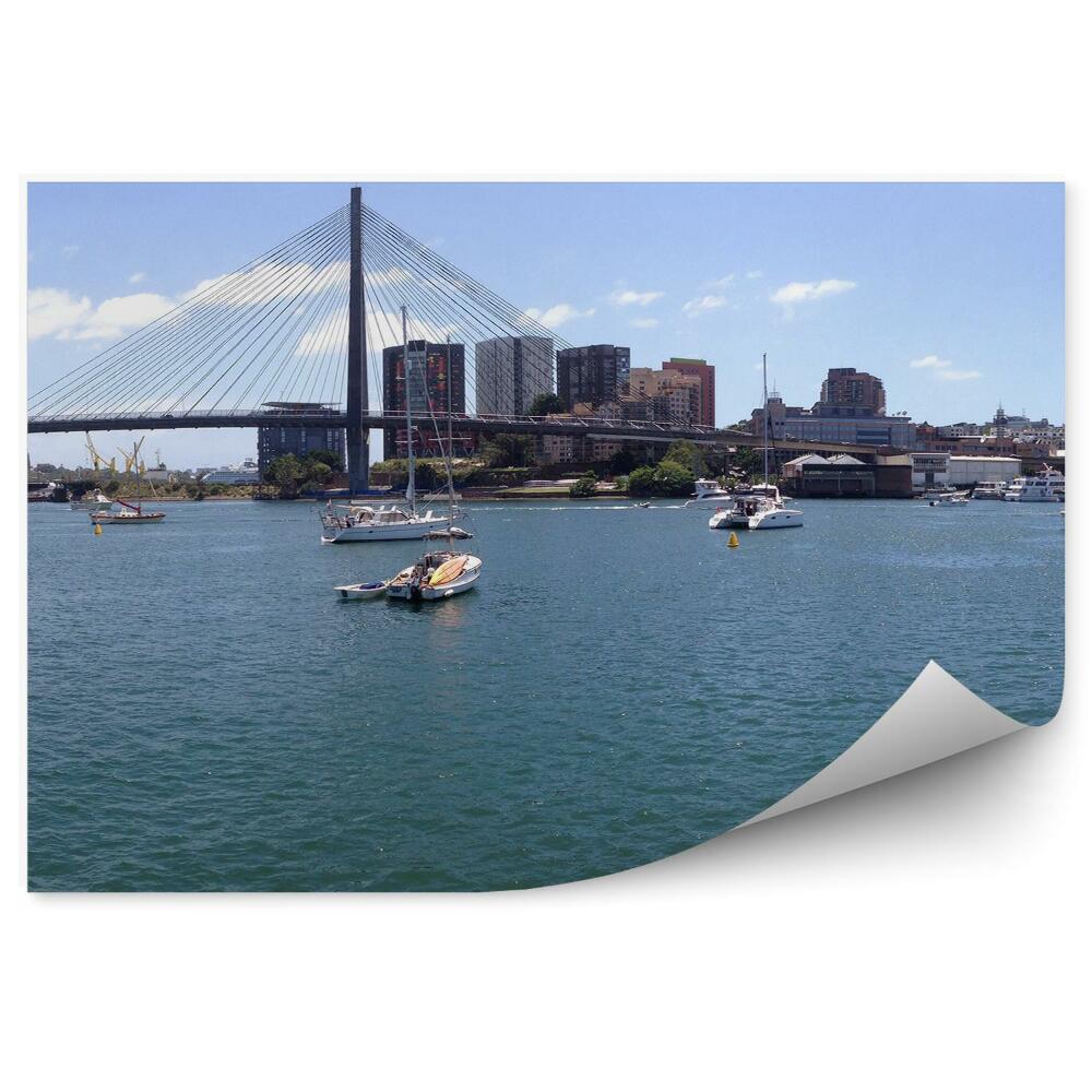 Papier peint Bâtiments Panoramique Pont Anzac Yachts Ciel Nuages