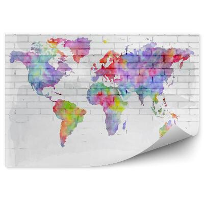 Papier peint Carte du monde aquarellée sur un mur de briques