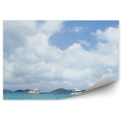 Papier peint Yachts Océan Montagne Ciel Nuages