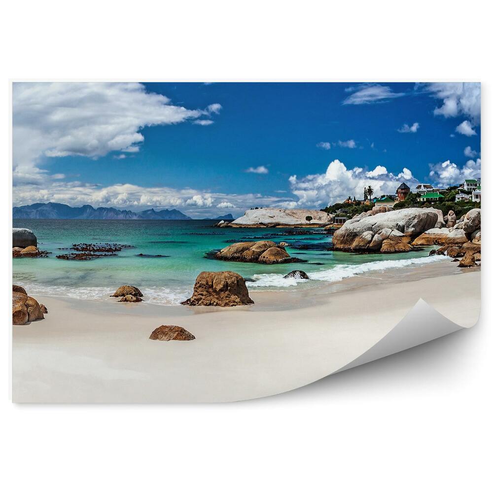 Papier peint Montagnes Rochers Ville Plage Océan Ciel Nuages