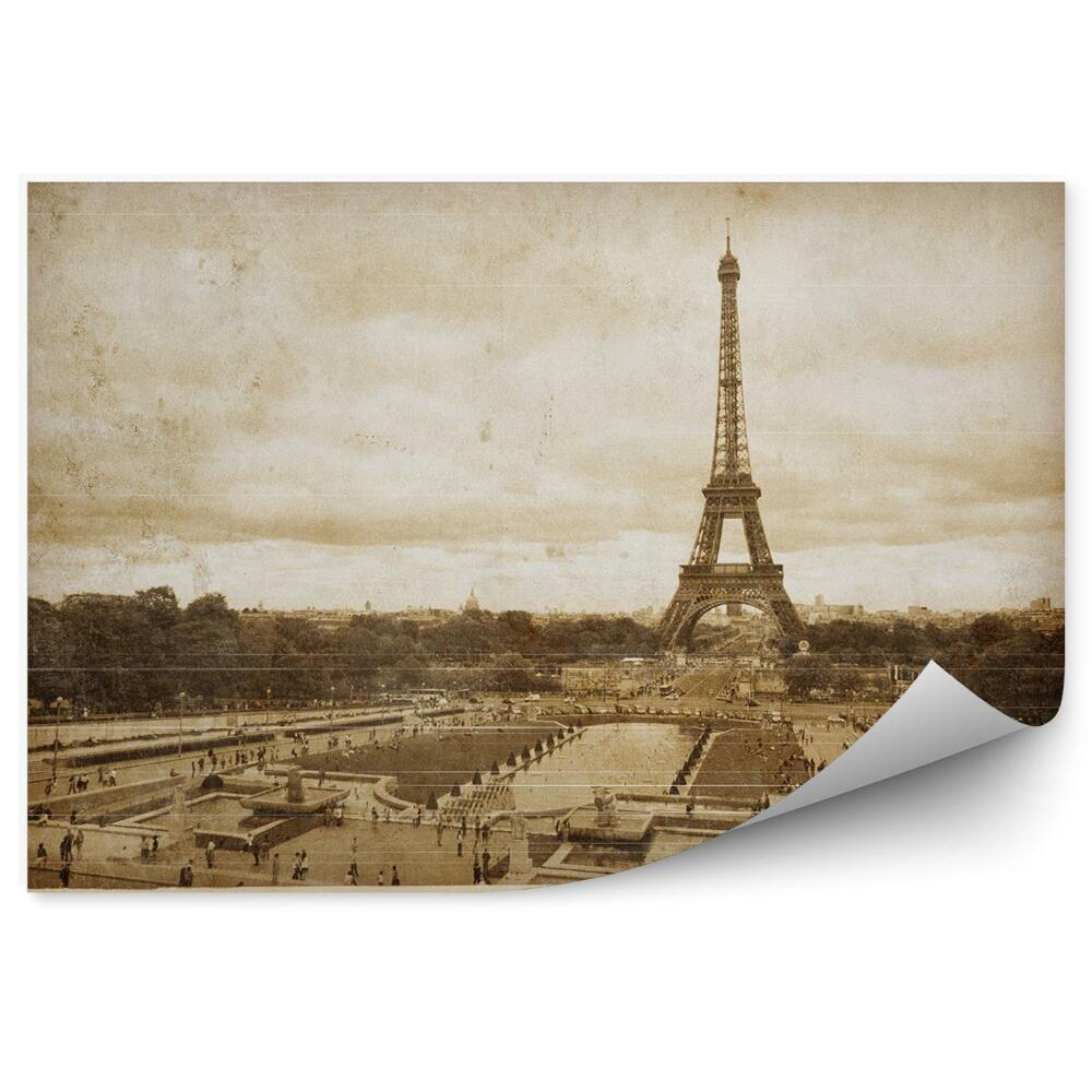 Papier peint Vieille carte postale de Paris vue de la ville en sépia