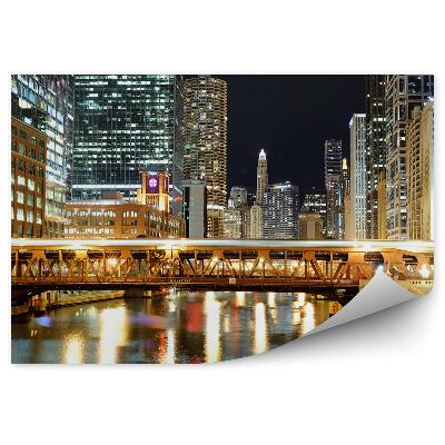 Papier peint Gratte-ciel Lumières Pont Rivière Lumière Nuit