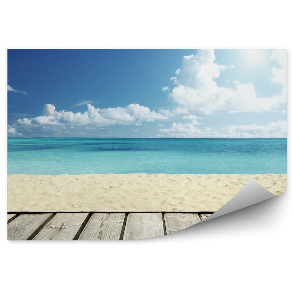 Papier peint Terrasse En Bois Plage Océan Mer Ciel Nuages
