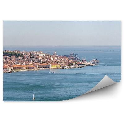Papier peint Vue Panoramique Lisbonne Vieille Ville Océan Yachts