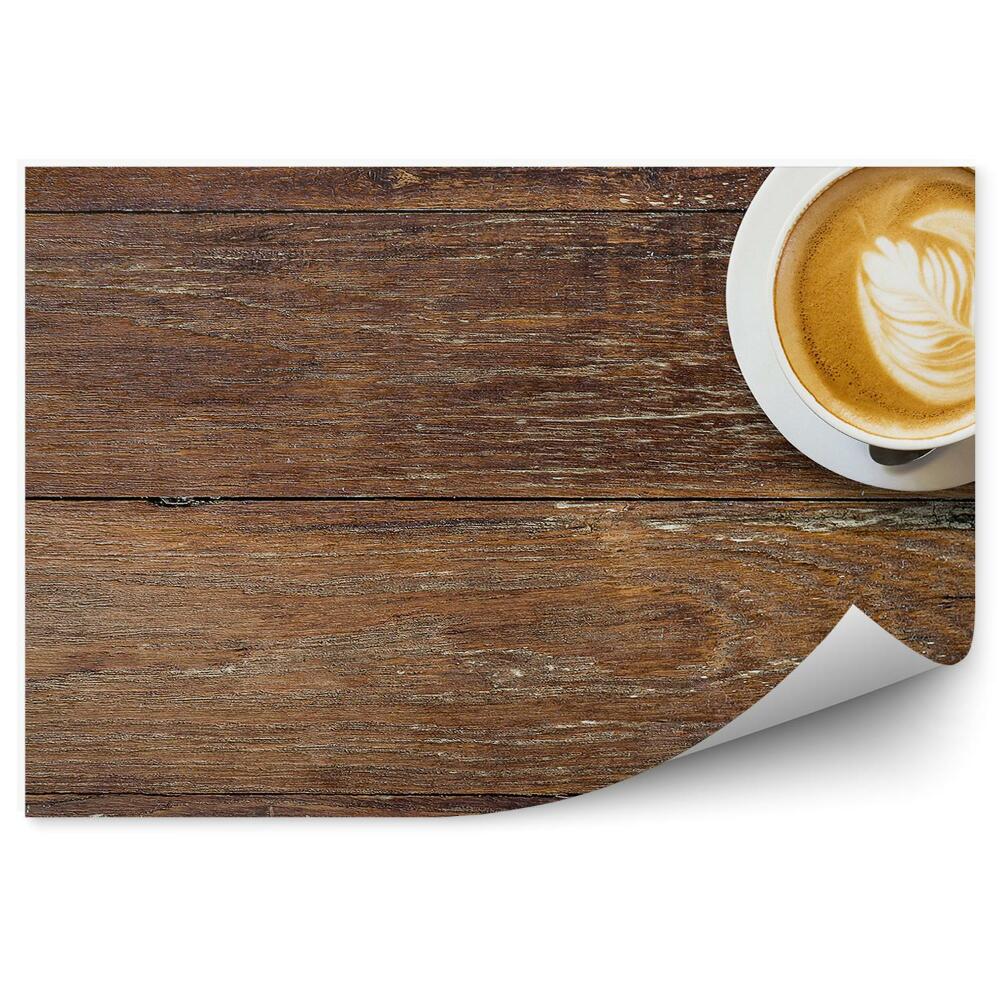 Tapisserie murale Café latte crème blanc tasse tasse bois table